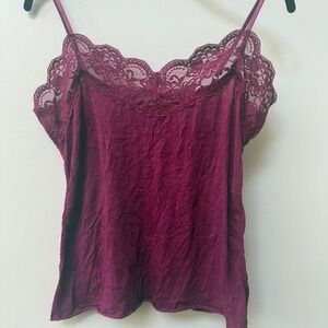 Vintage Charlotte Russe Y2K Lace Crinkle Cami Tank Top Size L Purple Fairy